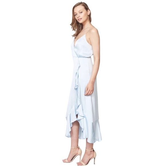 Bardot Satin Ruffle Midi Dress Blue Medium - Picture 2 of 14